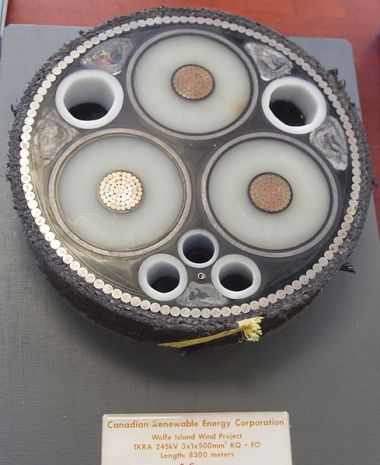 Cross section of a submarine cable. Photo by Z22. Wikimedia Commons. 