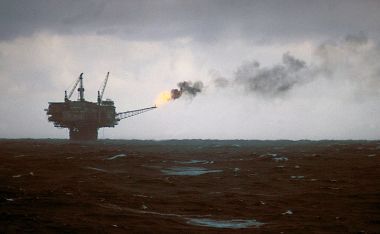 North Sea offshore rig. Photo by Hannes Grobe. Wikimedia Commons.