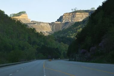 Mountaintop removal mine in Pike County, Kentucky just off U.S. 23. Photo by Matt Wasson, Wikimedia Commons.