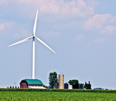 Wind turbine at farm.