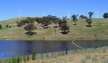 Blayney Wind Farm, in New South Wales. Photo by Bren Barnes. Creative Commons Attribution-Share Alike 2.5 Generic license. Wikimedia Commons.