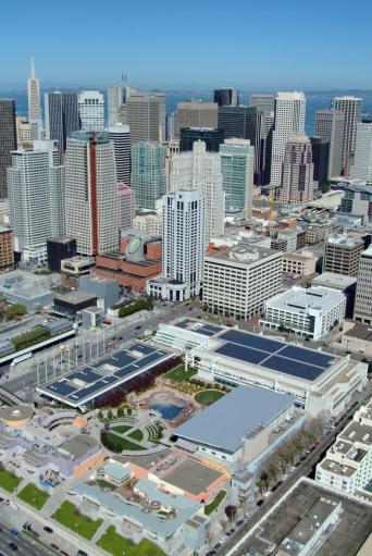 A solar installation at the Mascone Center in San Fransisco, built by Sunpower. Image source: Sunpower. 