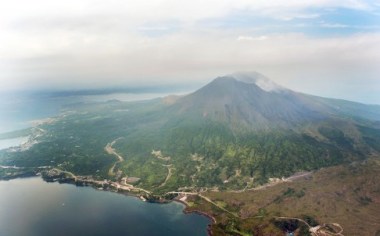 An aerial view shows Mt. Sakurajima in Kagoshima, southwestern Japan. Photo: Kyodo