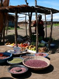 Market on Rusinga Island, Lake Victoria, Kenya. 1% of the people have electricity. Photo by Ryan Harvey. CC BY-SA 2.0. Wikimedia Commons. 