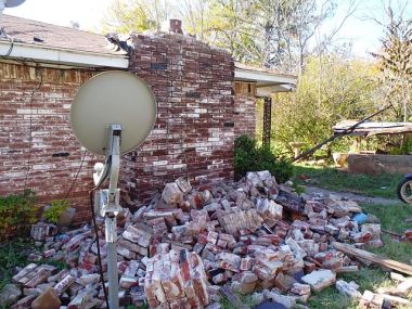 House damage in central Oklahoma from the magnitude 5.6 earthquake. Photo by Brian Sherrod, USGS. Public domain.