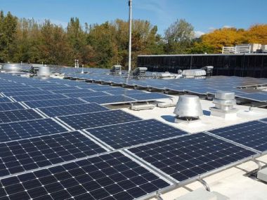A new solar array on the roof of the Burlington Electric Department headquarters on Pine Street. Photo courtesy of Burlington Electric Department