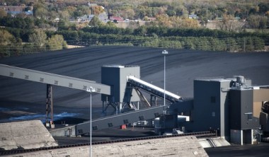 Stockpiled coal at Xcel Energy's Sherco plant in Becker, Minn.