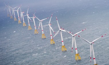 A windfarm off Sylt in Germany, which is outstripping the UK. Photograph: Daniel Reinhardt/EPA