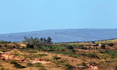 The 8.5-MW solar power plant in Rwanda’s famed green hills. Photograph: Cyril Ndegeya / AFP for the Guardian 