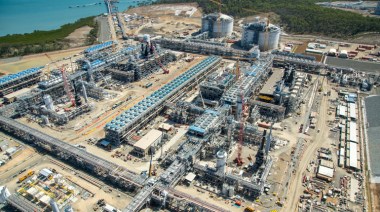 Construction at the Gladstone LNG plant. It shipped its first cargo this year. (Santos)