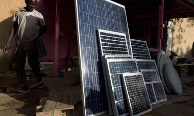 Solar panels on sale in a market in the northern Malian city of Gao, 2013. Photograph: John Macdougall/AFP/Getty Images 