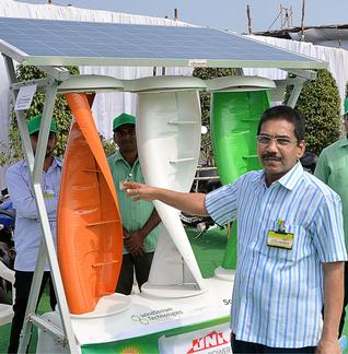 Hybrid renewable power generation using solar panels and wind turbines. Photo: C.V. Subrahmanyam