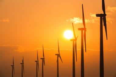 The United States is seeing a surge in wind energy. Here, turbines spin at the Horse Hollow Wind Energy Center in Texas. Photo by Joe McNally, National Geographic