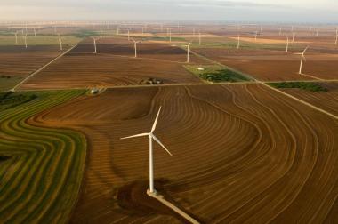 More companies are relying on wind farms, such as these near Sweetwater and Abilene, Texas, for their electricity.
