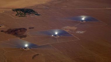 The Ivanpah Solar Power Facility, currently the world's largest. Photo by Jllm06, via Wikimedia Commons.