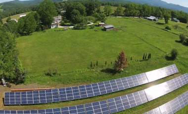 Aerial view of Boardman Hill Solar Farm in Rutland, Vermont.