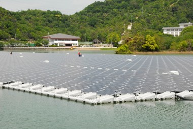 A 2.3-MW floating solar array in Kasai City, Japan.