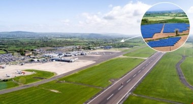 Belfast International Airport and, inset, Crookedstone Solar Farm