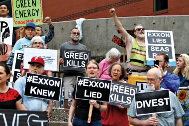 Protesters gather outside Exxon’s shareholders meeting in Dallas. Ben Torres/Redux