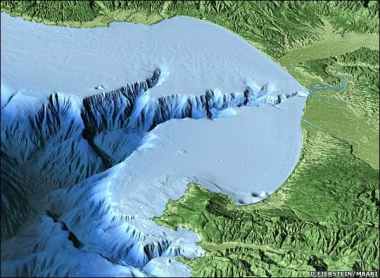 Topography of Monterey Canyon, the deepest submarine canyon on the west coast of North America.