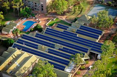 Solar array in Alice Springs. Aerial Photo Volataic Installation.