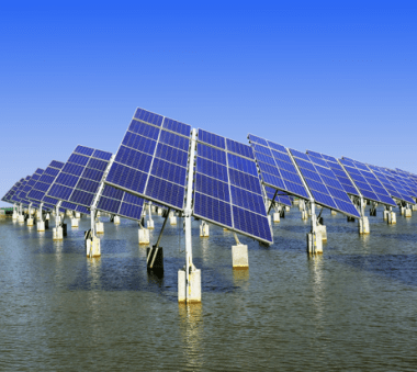 Solar trackers standing in water