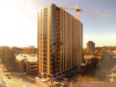 Brock Commons topping off celebration was on 15 Sept 2016. (Credit: Acton Ostry Architects, Inc)