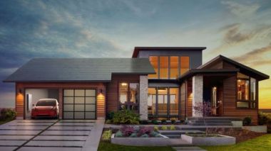 House with Tesla's solar roof tiles