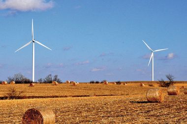 Wind towers among baled corn stalks (Submitted photo)