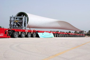 The wind turbine being transported