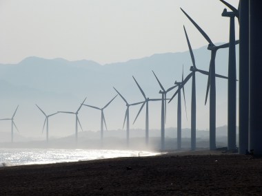 A coastal wind farm in the Philippines