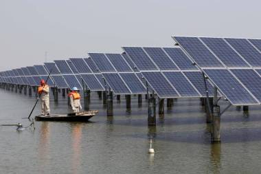 Solar array on a pond in China (Reuters / Stringer)