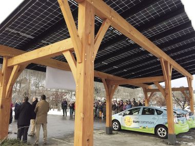 Solar canopy (Photo: Mike Polhamus / VTDigger)