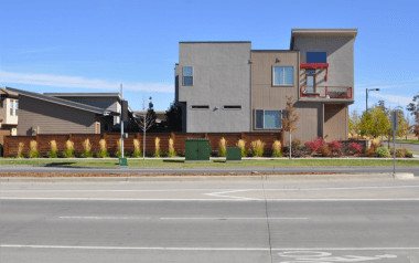 A photo simulation showing green cabinets at locations where the batteries in Stapleton will be (Courtesy Xcel)