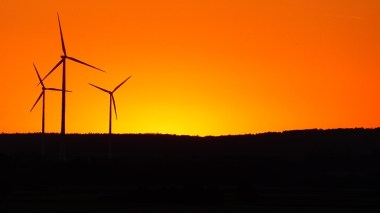 Wind turbines at sunset